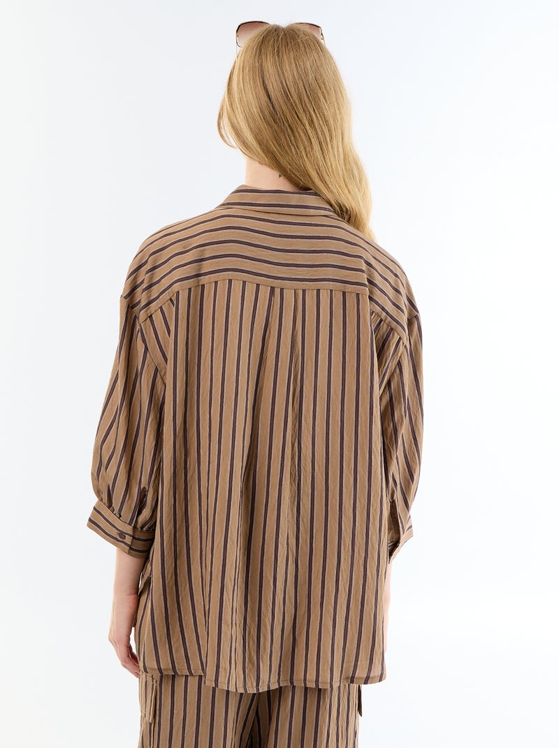 Camicia fluida a righe con maniche a palloncino Marrone scuro - Kiabi