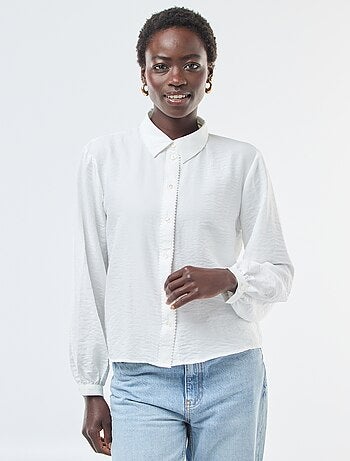 Camicia fluida con bordi dell'abbottonatura fantasia