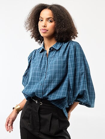 Camicia fluida con stampa a quadri