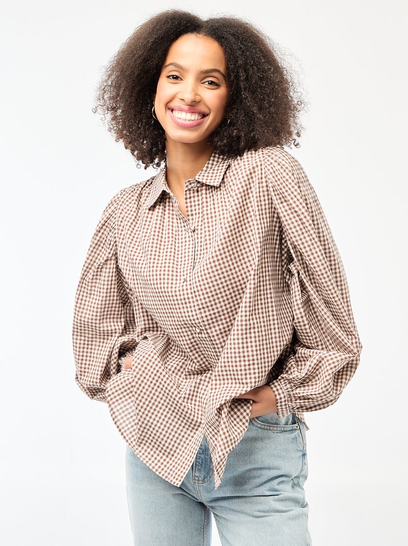 Camicia fluida con stampa vichy Marrone - Kiabi