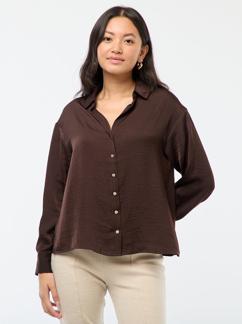 Camicia fluida satinata con bottoni dorati Marrone - Kiabi