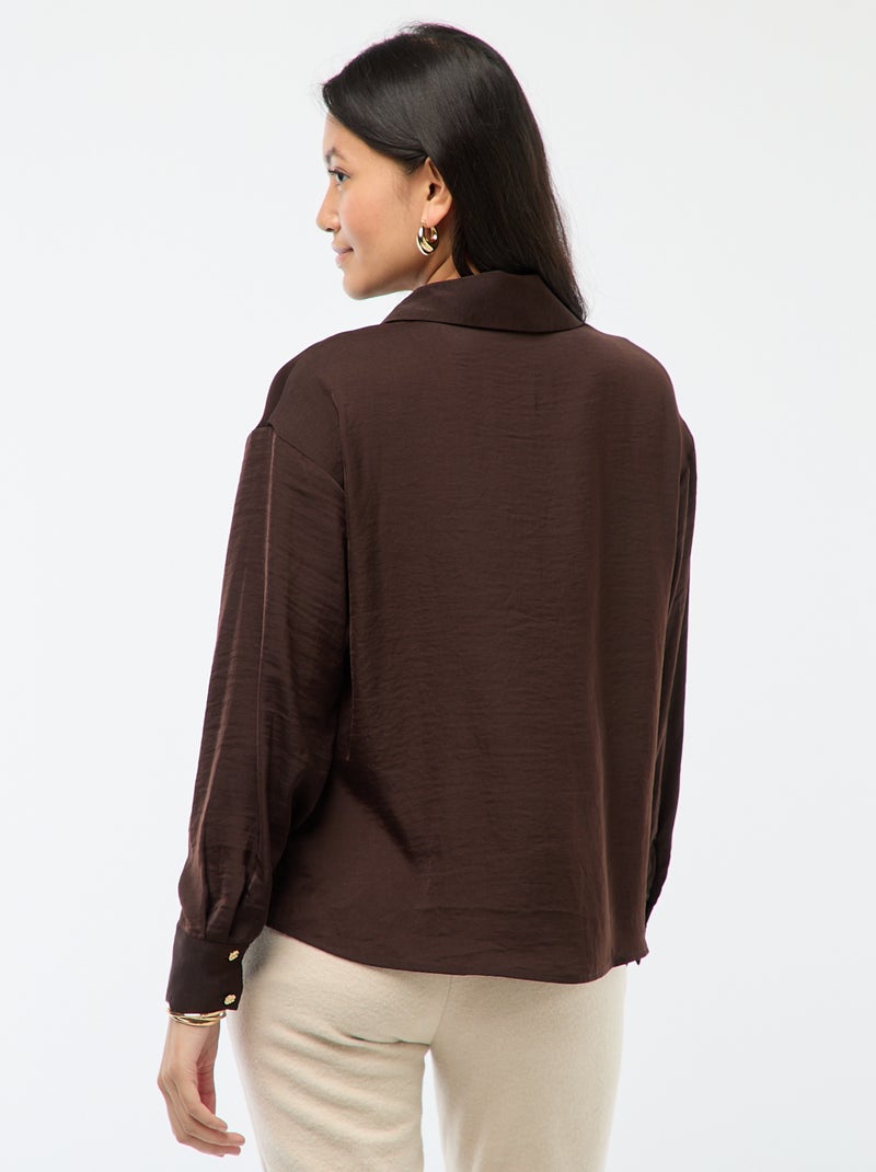Camicia fluida satinata con bottoni dorati Marrone - Kiabi