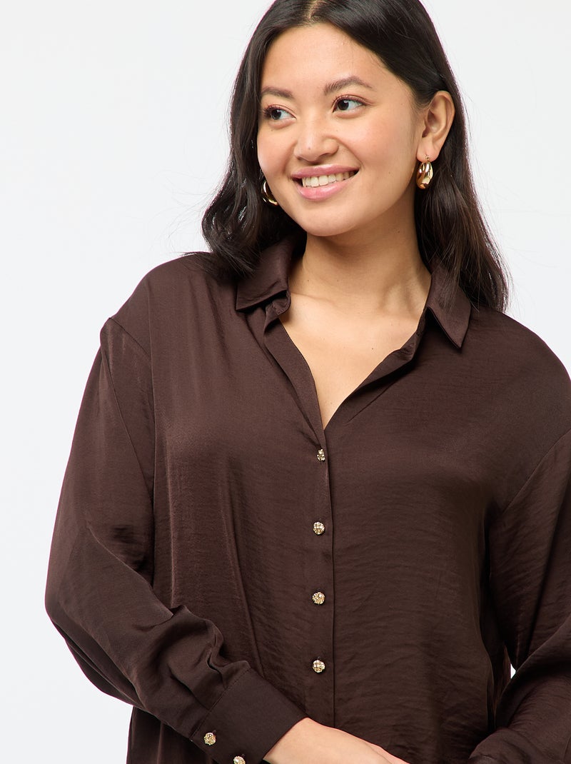 Camicia fluida satinata con bottoni dorati Marrone - Kiabi