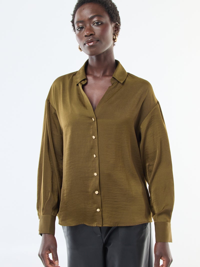 Camicia fluida satinata con bottoni dorati Verde - Kiabi