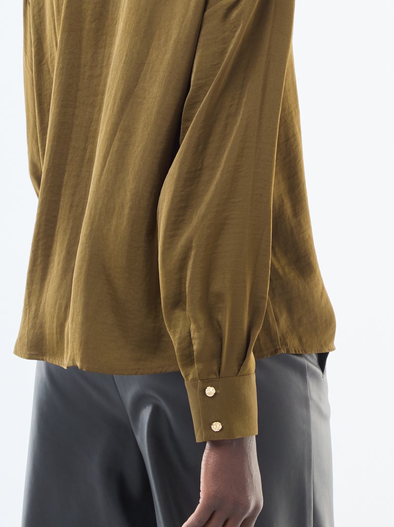 Camicia fluida satinata con bottoni dorati Verde - Kiabi