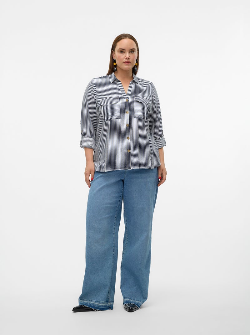 Camicia fluida 'Vero moda curve' con maniche arrotolabili Blu - Kiabi
