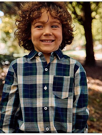 Camicia in cotone a manica lunga a quadri b&s