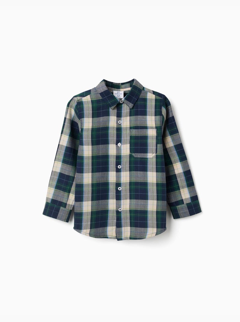 Camicia in cotone a manica lunga a quadri b&s Blu scuro - Kiabi