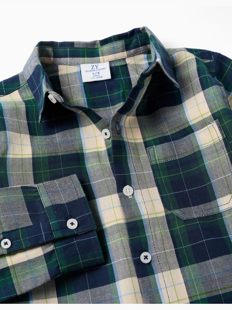 Camicia in cotone a manica lunga a quadri b&s Blu scuro - Kiabi