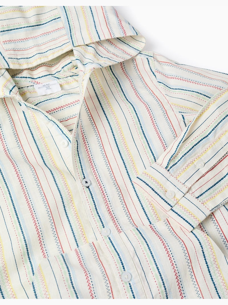 Camicia in cotone a manica lunga a righe B&S Bianco - Kiabi