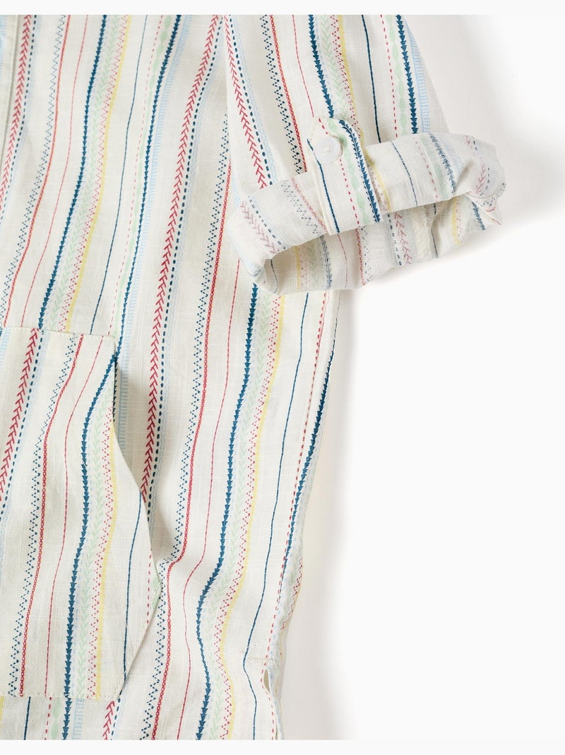 Camicia in cotone a manica lunga a righe B&S Bianco - Kiabi
