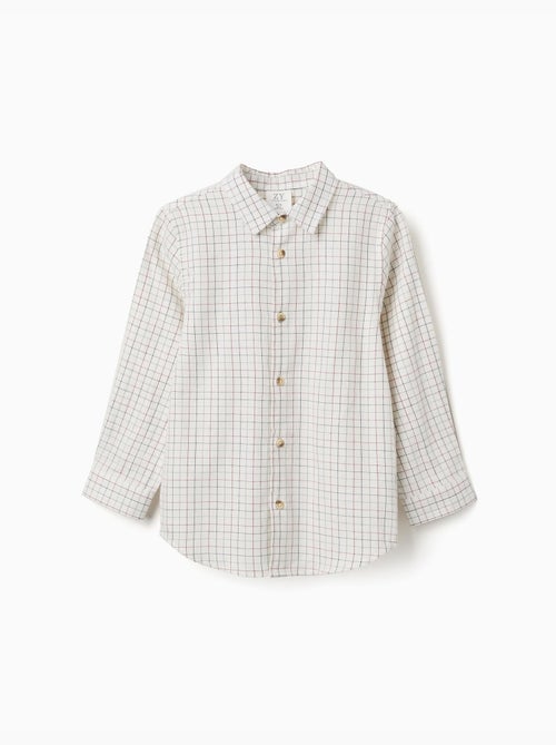 Camicia in cotone a manica lunga con motivo a quadri - Kiabi