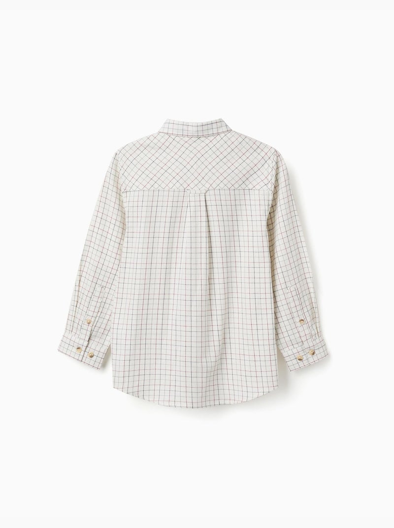 Camicia in cotone a manica lunga con motivo a quadri Beige chiaro - Kiabi