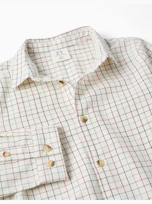 Camicia in cotone a manica lunga con motivo a quadri - Kiabi