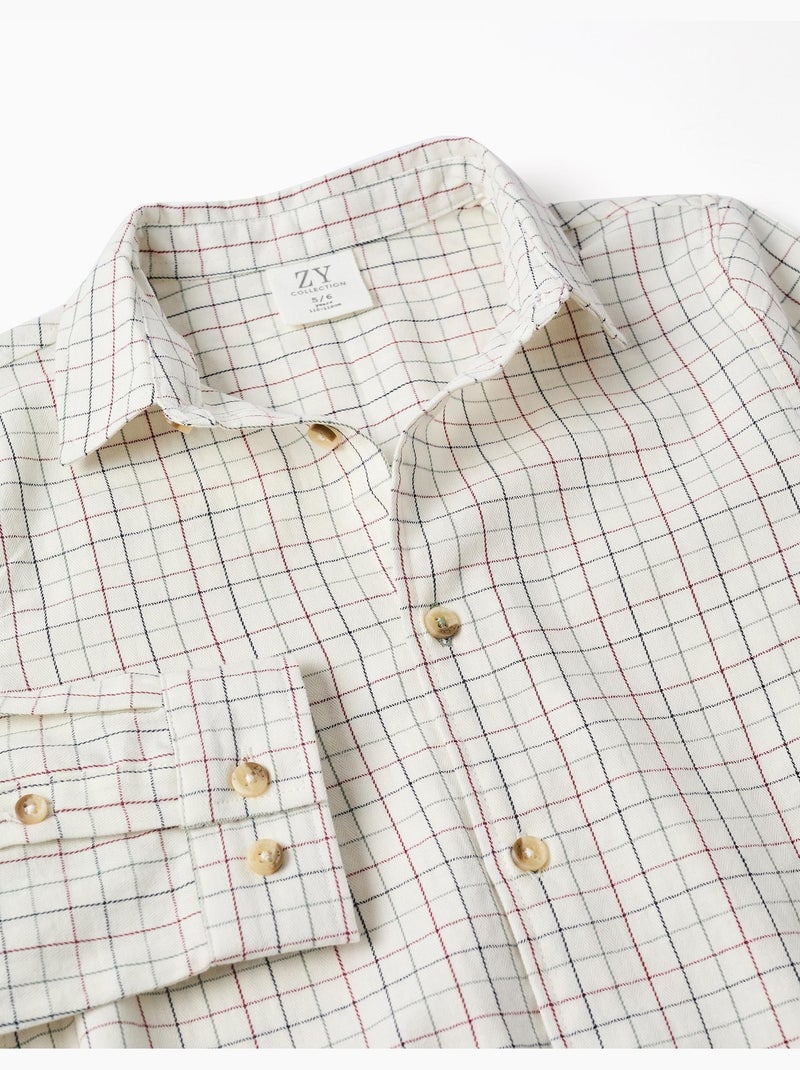 Camicia in cotone a manica lunga con motivo a quadri Beige chiaro - Kiabi