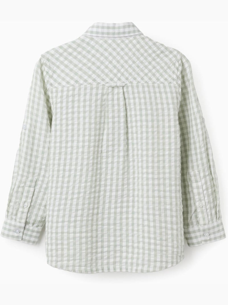 Camicia in cotone a manica lunga con motivo vichy b&s Verde chiaro - Kiabi