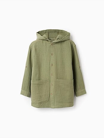 Camicia in cotone a maniche lunghe con cappuccio