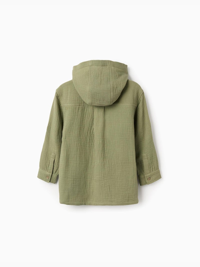Camicia in cotone a maniche lunghe con cappuccio Verde scuro - Kiabi