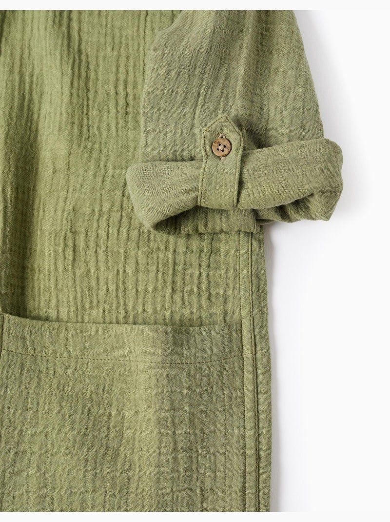 Camicia in cotone a maniche lunghe con cappuccio Verde scuro - Kiabi