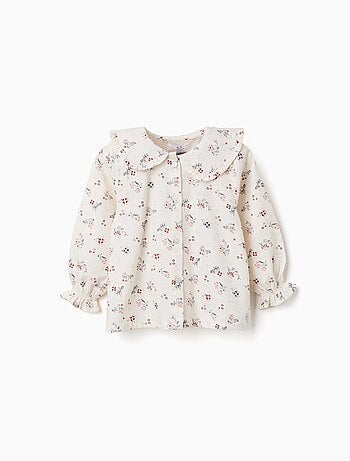 Camicia in cotone a maniche lunghe con motivo floreale