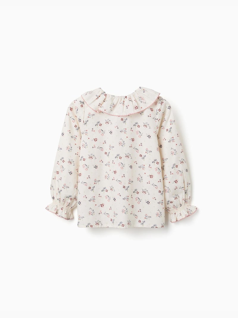 Camicia in cotone a maniche lunghe con motivo floreale Bianco - Kiabi