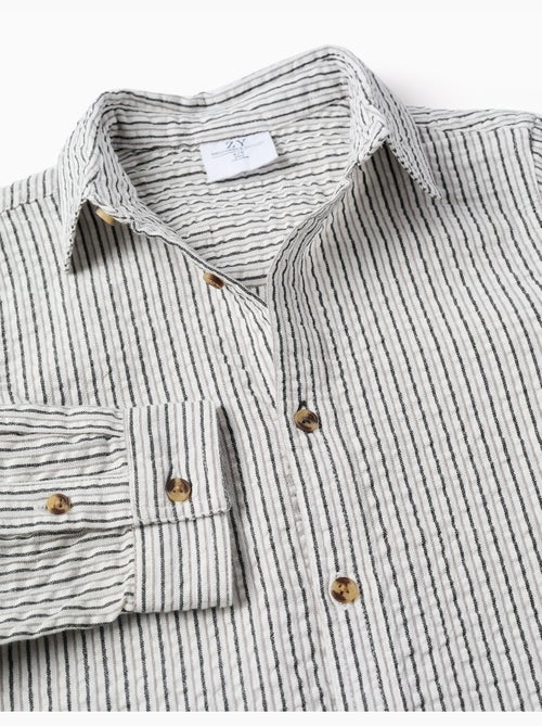 Camicia in cotone a maniche lunghe con righe - Kiabi