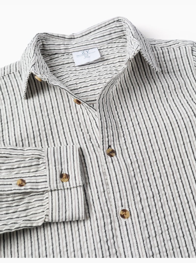 Camicia in cotone a maniche lunghe con righe Bianco - Kiabi