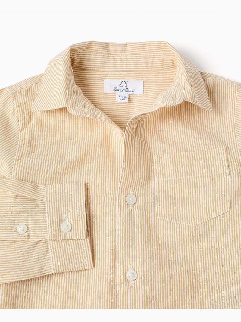Camicia in cotone a maniche lunghe con righe Giallo - Kiabi