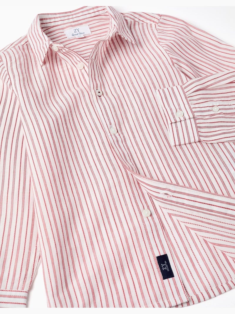Camicia in cotone a maniche lunghe con righe Rosso scuro - Kiabi