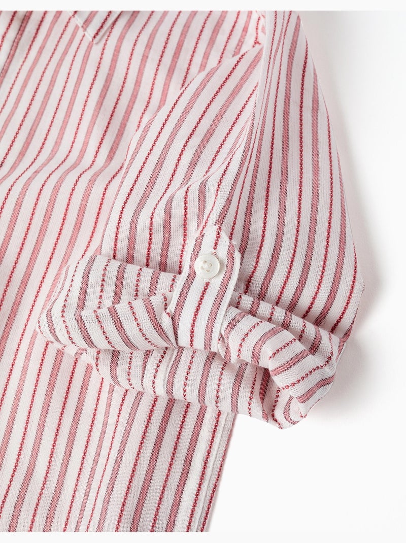 Camicia in cotone a maniche lunghe con righe Rosso scuro - Kiabi