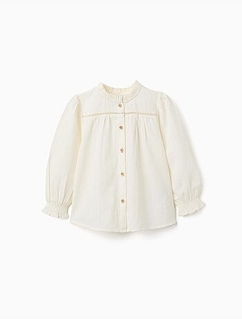 Camicia in cotone a maniche lunghe con volant
