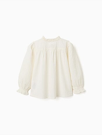 Camicia in cotone a maniche lunghe con volant