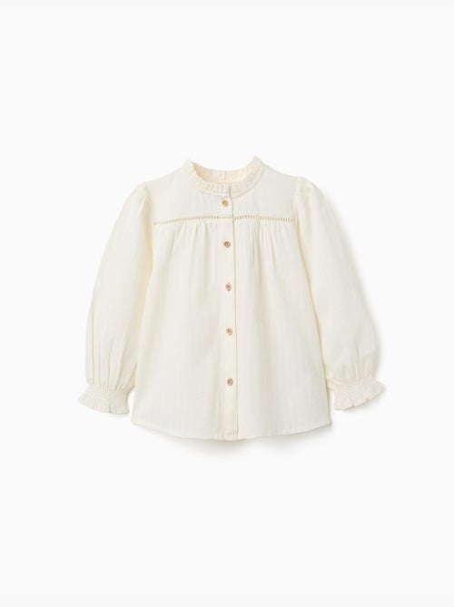 Camicia in cotone a maniche lunghe con volant - Kiabi