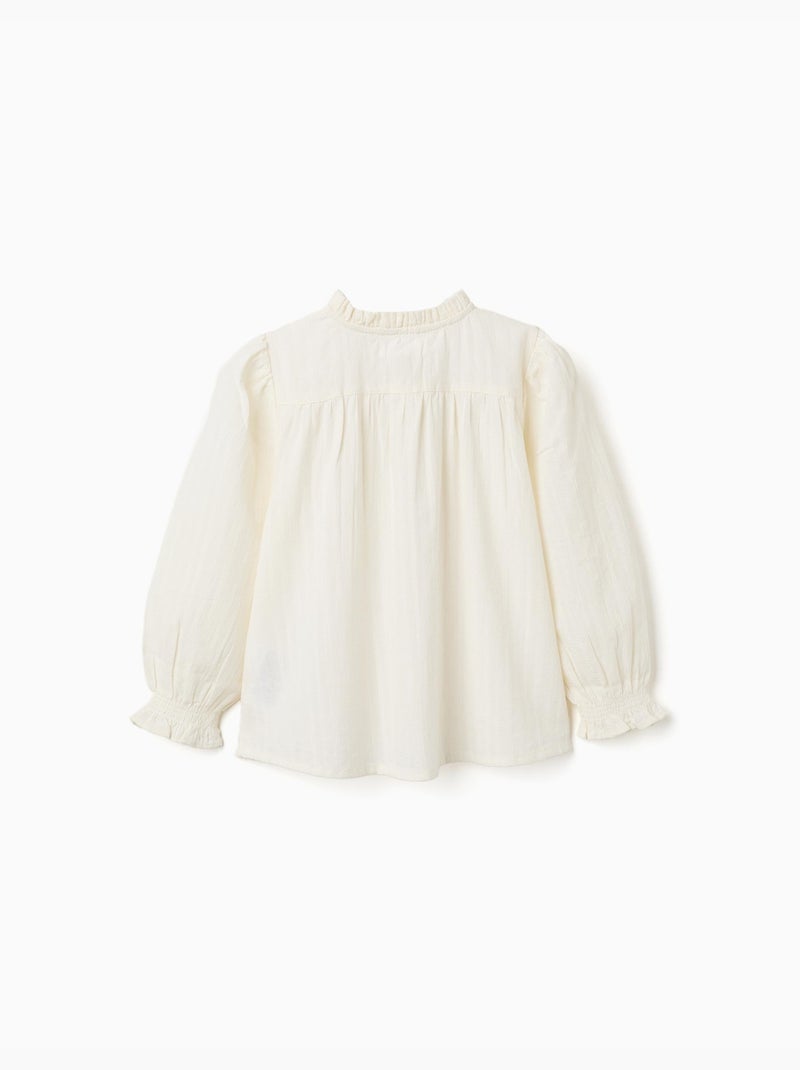 Camicia in cotone a maniche lunghe con volant Bianco - Kiabi