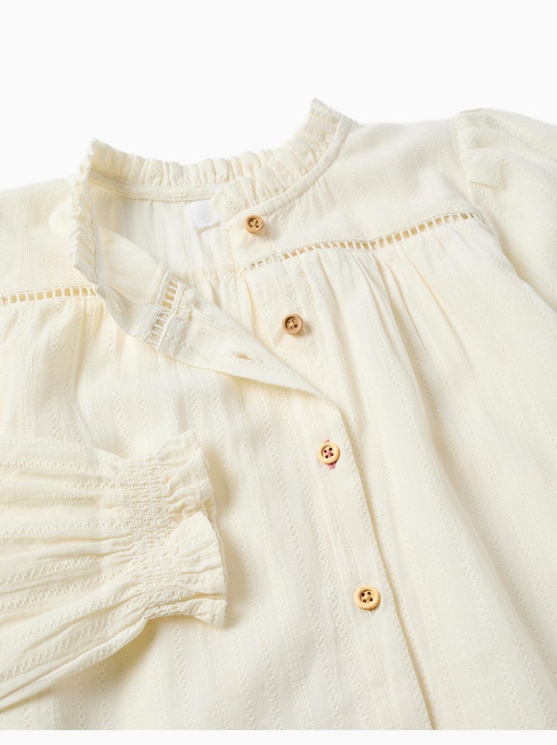 Camicia in cotone a maniche lunghe con volant Bianco - Kiabi