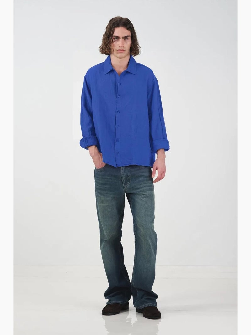 Camicia in cotone a maniche lunghe dalla vestibilità ampia giesto Blu elettrico - Kiabi