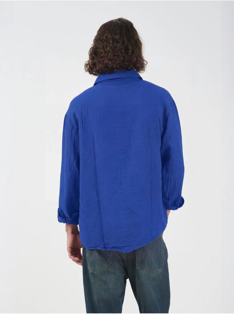 Camicia in cotone a maniche lunghe dalla vestibilità ampia giesto Blu elettrico - Kiabi