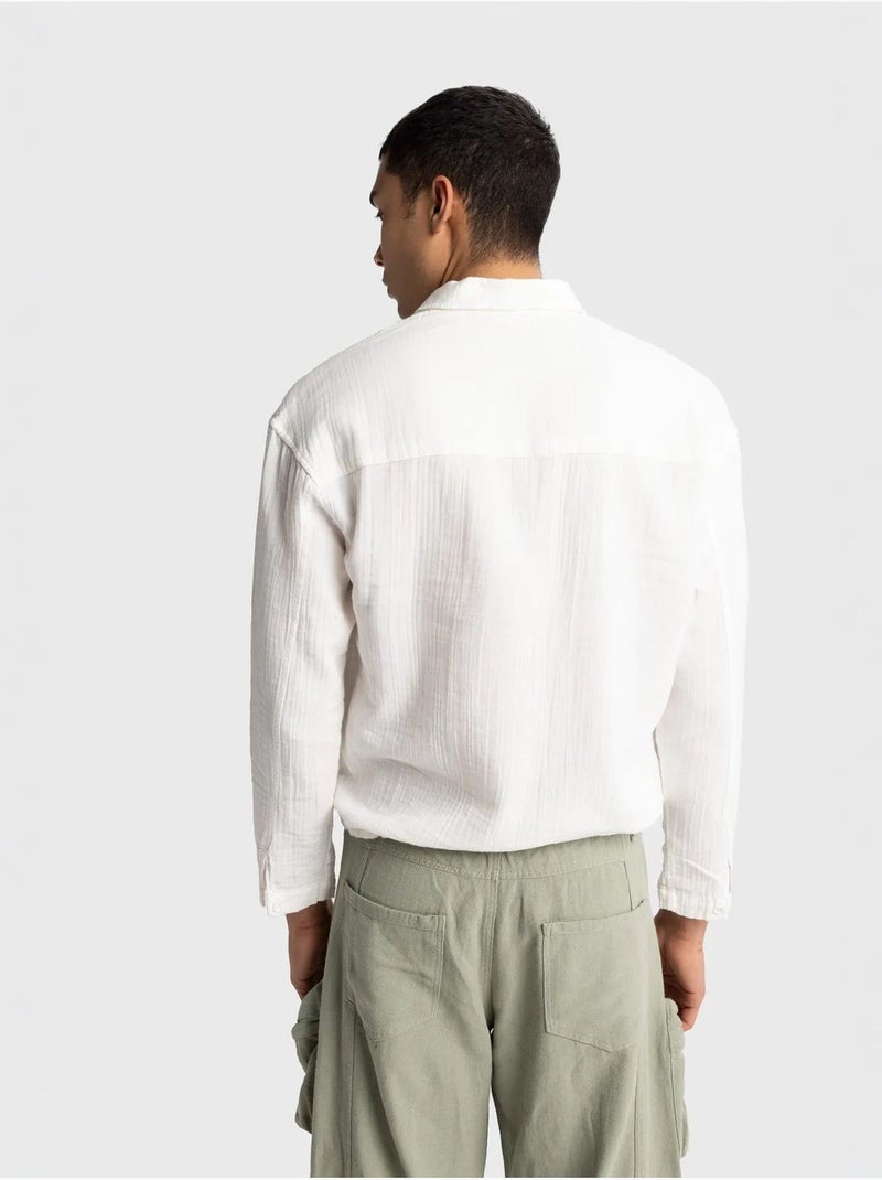 Camicia in cotone a maniche lunghe dalla vestibilità rilassata con dettaglio cravatta giesto Bianco - Kiabi