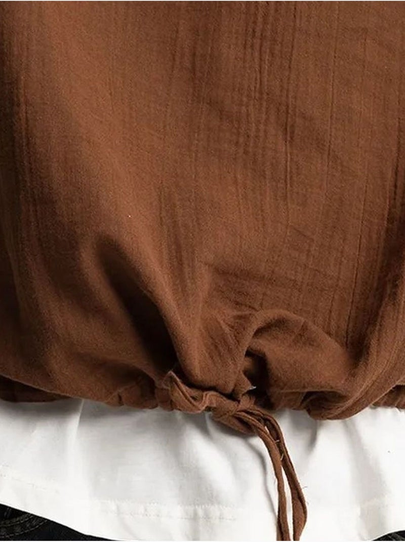 Camicia in cotone a maniche lunghe dalla vestibilità rilassata con dettaglio cravatta giesto Marrone - Kiabi