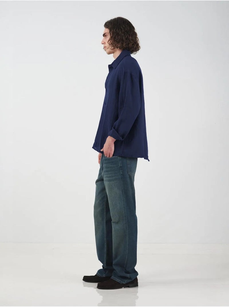 Camicia in cotone a maniche lunghe dalla vestibilità rilassata giesto Blu laguna - Kiabi