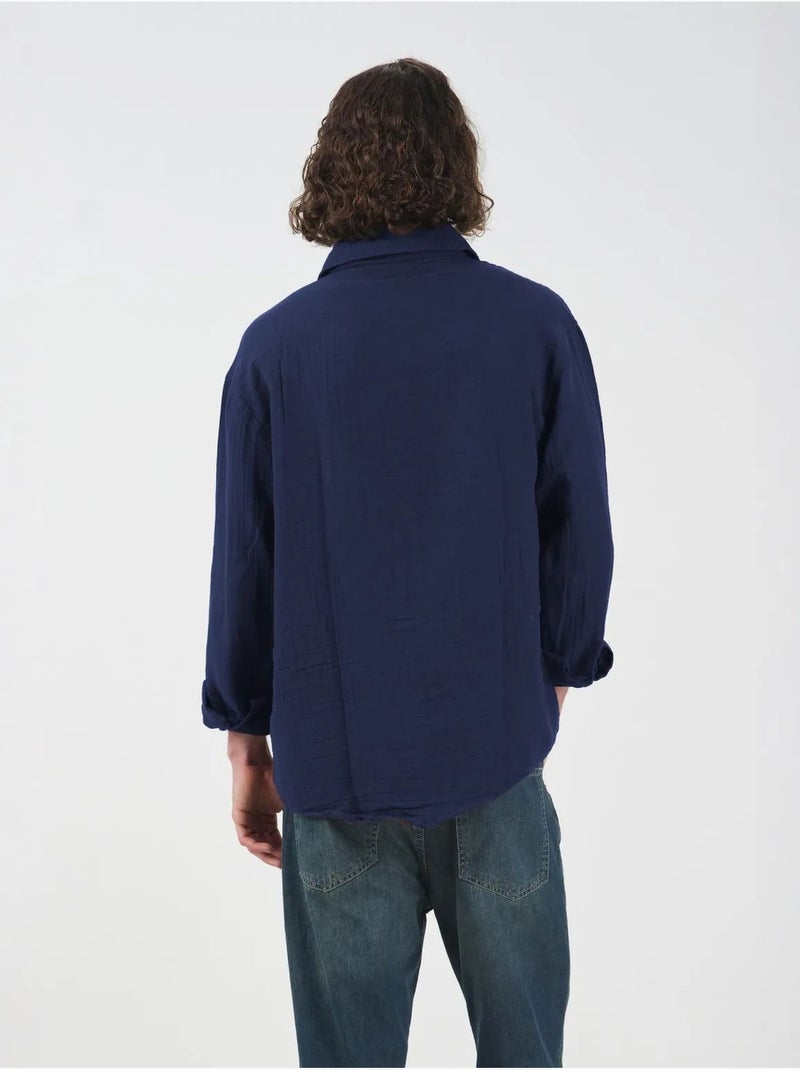 Camicia in cotone a maniche lunghe dalla vestibilità rilassata giesto Blu laguna - Kiabi