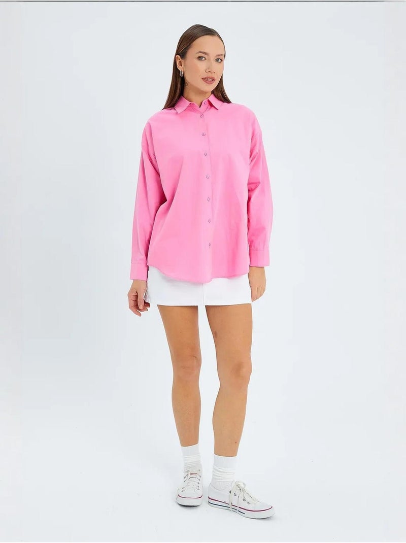 Camicia in cotone a maniche lunghe mixray Rosa fluo/Solinotes - Kiabi