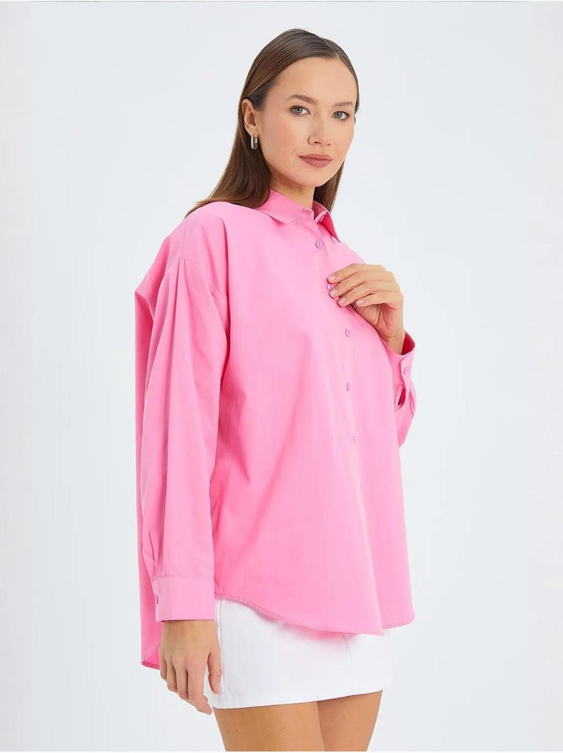 Camicia in cotone a maniche lunghe mixray Rosa fluo/Solinotes - Kiabi