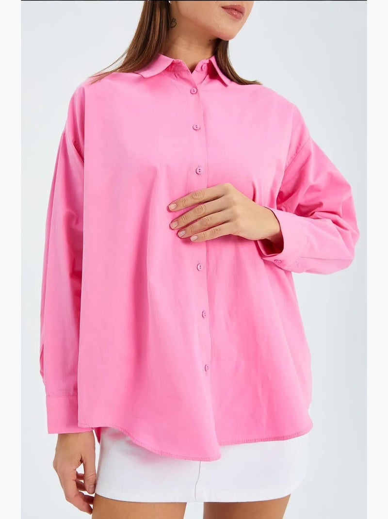 Camicia in cotone a maniche lunghe mixray Rosa fluo/Solinotes - Kiabi