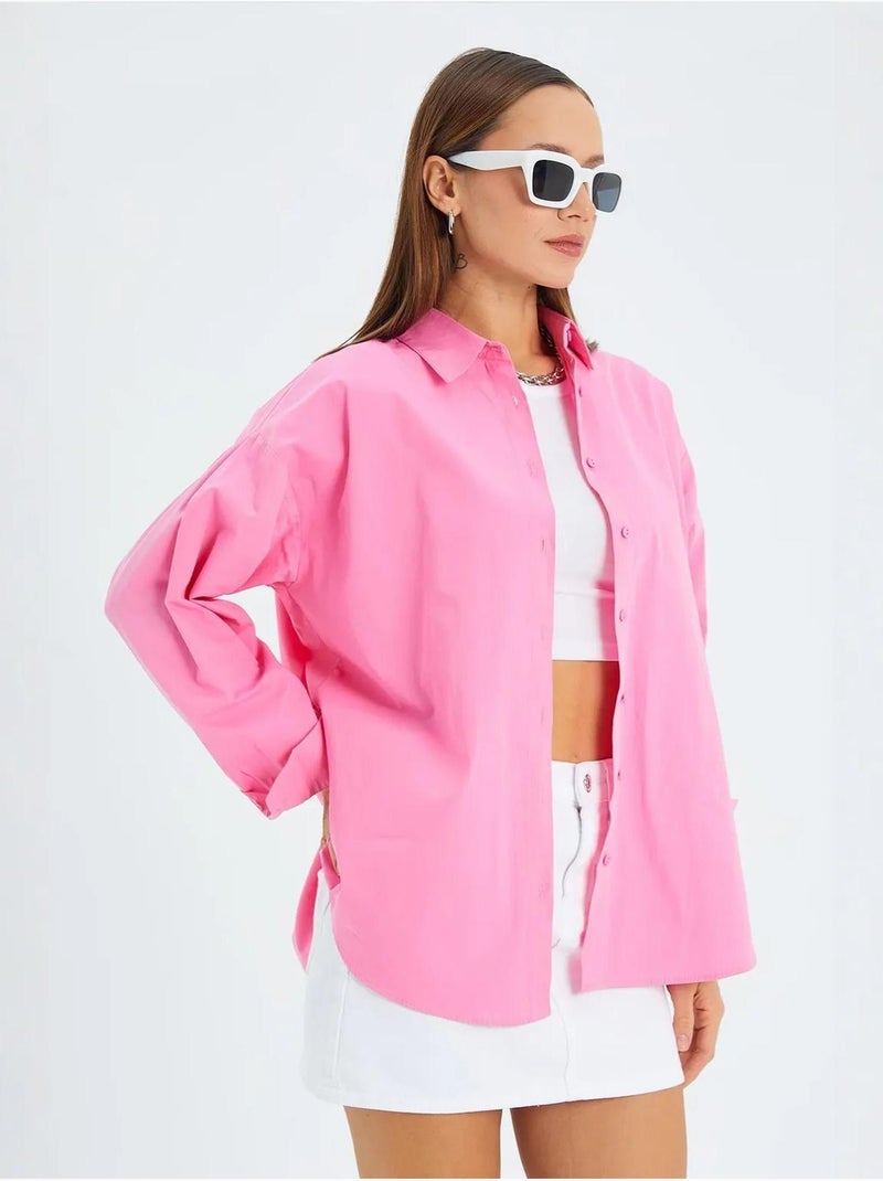 Camicia in cotone a maniche lunghe mixray Rosa fluo/Solinotes - Kiabi