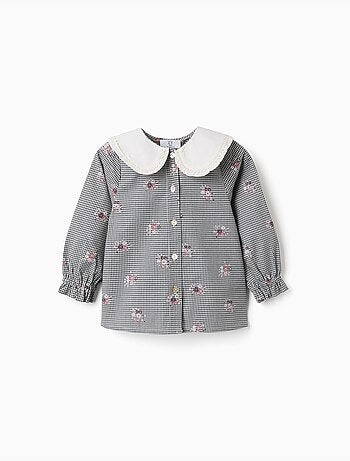 Camicia in cotone a quadretti con stampa floreale