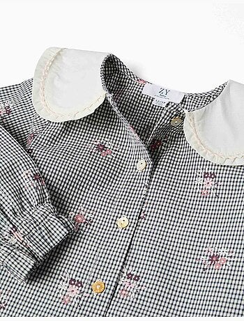 Camicia in cotone a quadretti con stampa floreale
