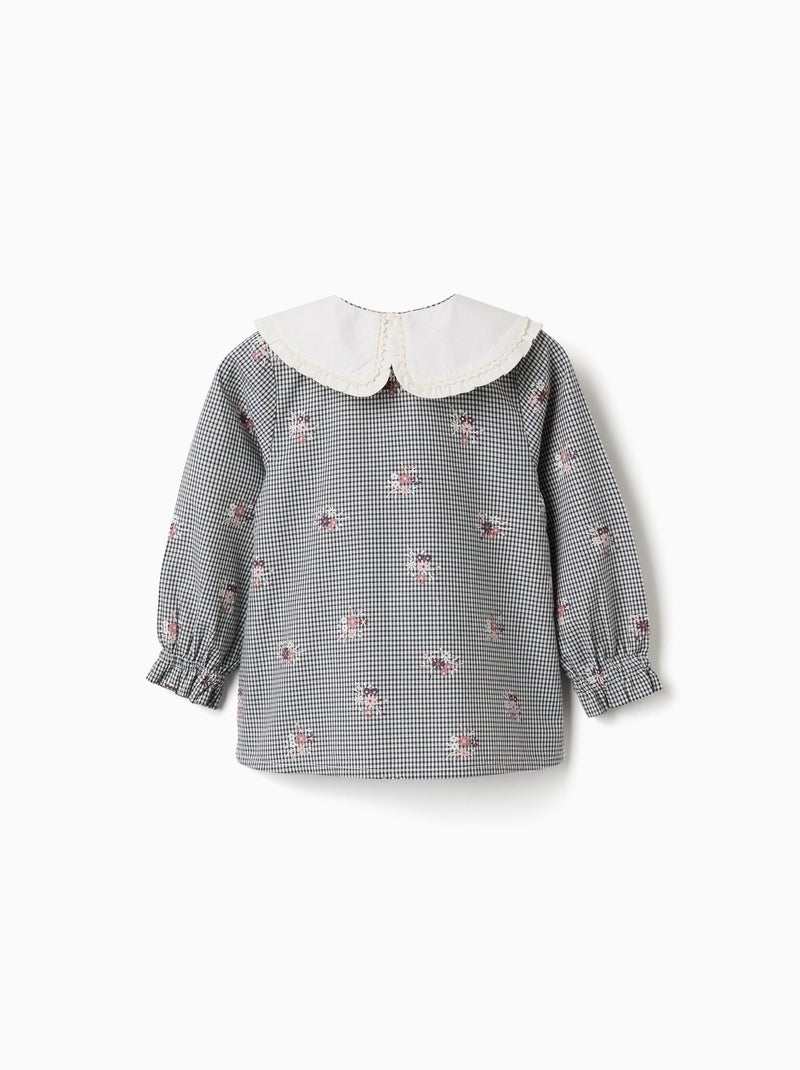 Camicia in cotone a quadretti con stampa floreale Blu scuro - Kiabi