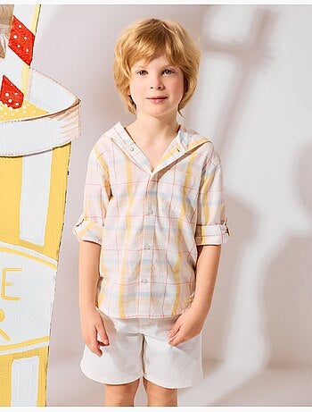 Camicia in cotone a quadri con cappuccio B&S