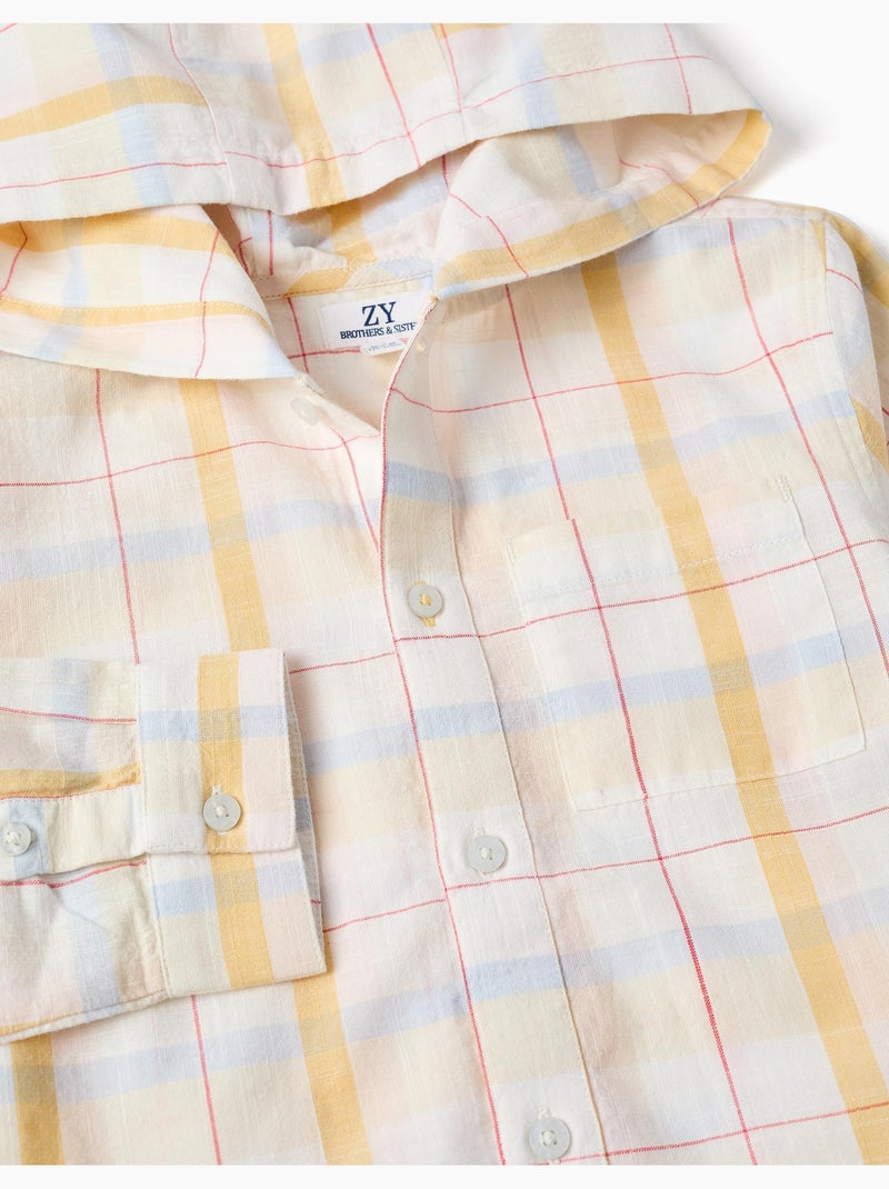 Camicia in cotone a quadri con cappuccio B&S Bianco - Kiabi
